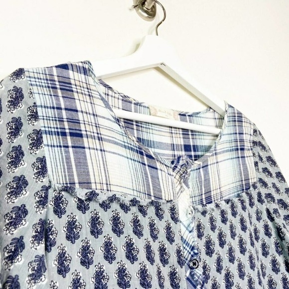 Altar'd State Frayed Tiered Plaid Floral Blouse - Picture 2 of 9